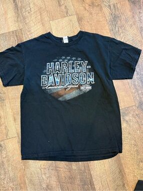 Harley-Davidson Black Short Sleeve Tee with Faded Flag Print